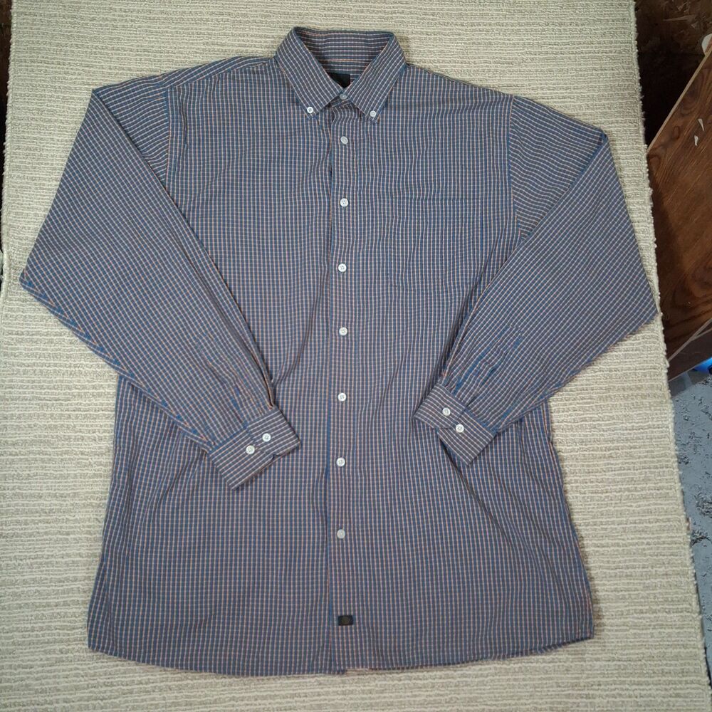 FX FUSION SHIRT MENS XLT EXTRA LARGE TALL BLUE ORANGE CHECK BUTTON DOWN LONG SLE